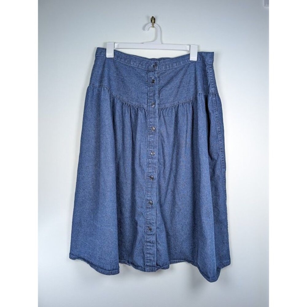 Vintage 90s Diamond L western Skirt Size 24 Denim Prairie Cowgirl Boho Flowy USA